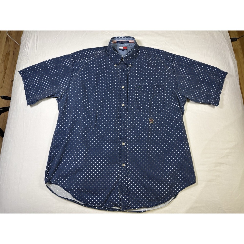 VTG Tommy Hilfiger Large Short Sleeve Stars Button Up Shirt Y2K 90's